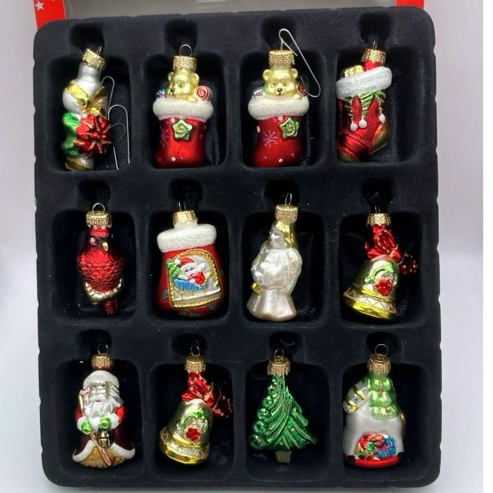 Set of 12 Macy's Holiday Lane Studio Blown Glass Mini Christmas Ornaments 2012